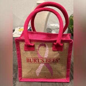 Burt's Bees Breast Cancer Awareness Burlap Tote Bag Zipper Close Gusseted